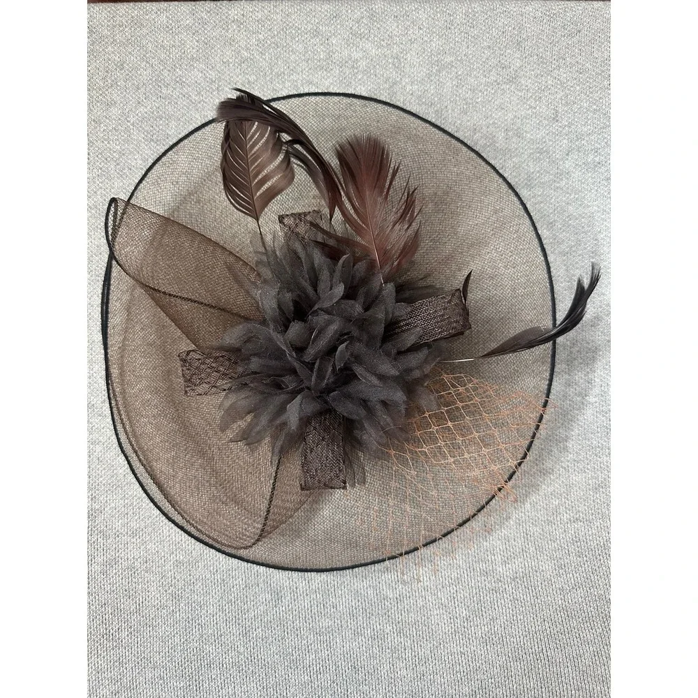 VTG Women's Fascinator Hat High Tea Wedding Polo Kentucky Derby Mocha